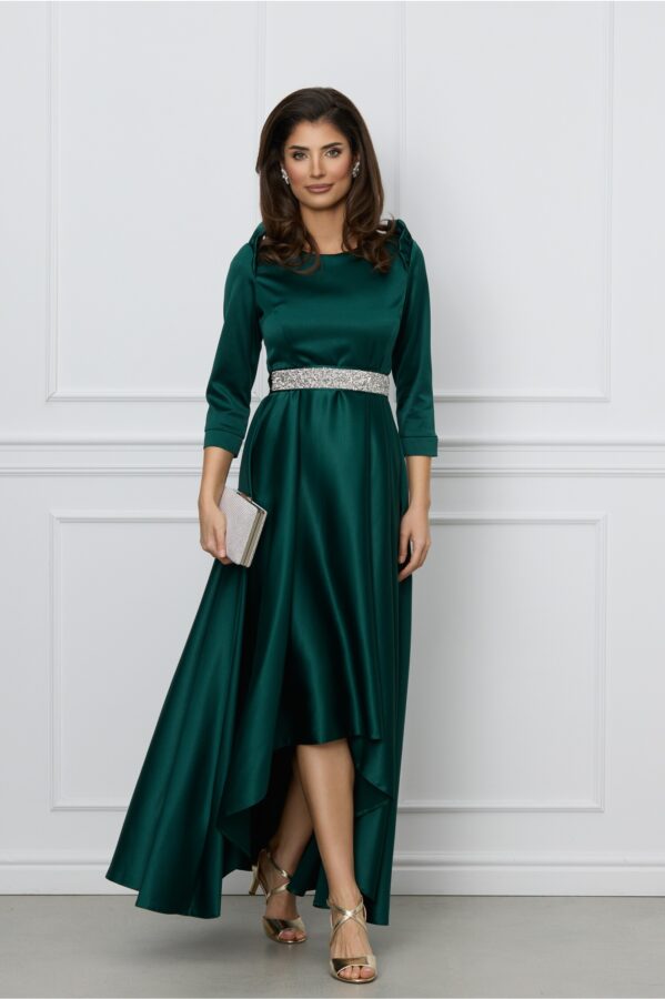 Rochie Ella Collection Layla verde cu lungime asimetrica si crodon in talie