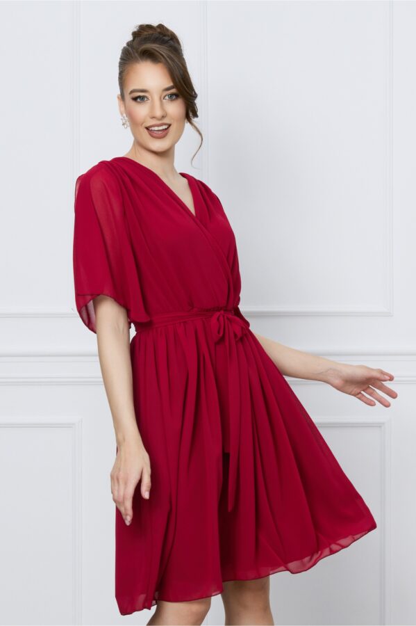Rochie Ella Collection Roxi din voal bordo cu manecile decupate