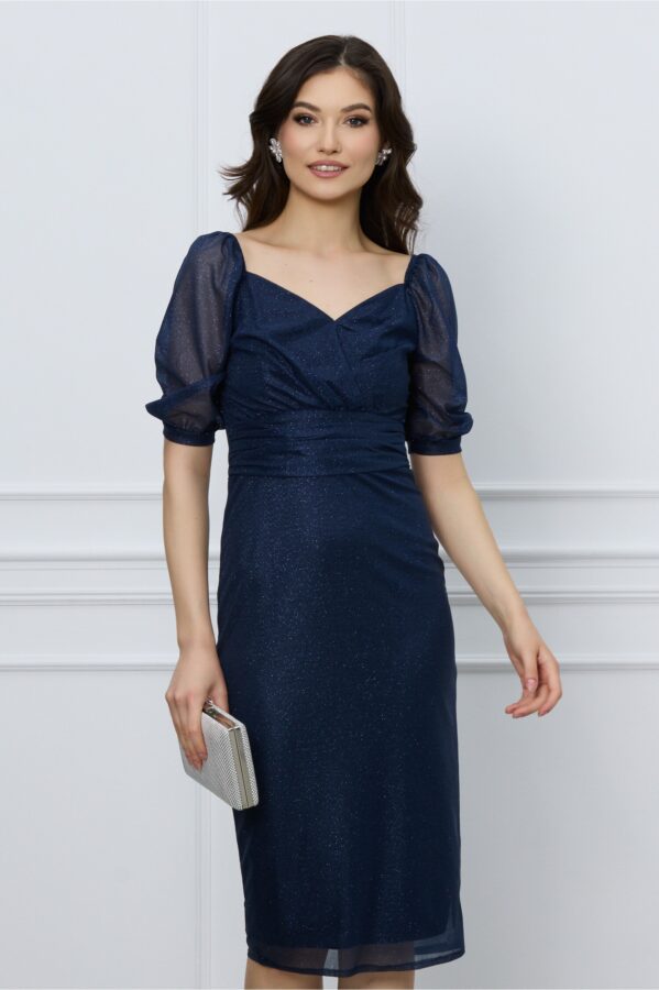 Rochie Larisa conica bleumarin din lurex
