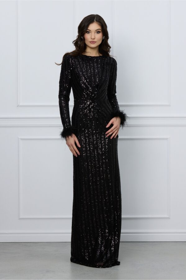 Rochie Madalina lunga neagra din paiete