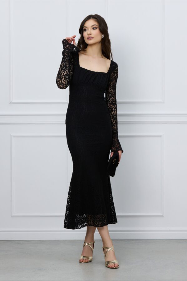 Rochie Maria neagra midi din dantela