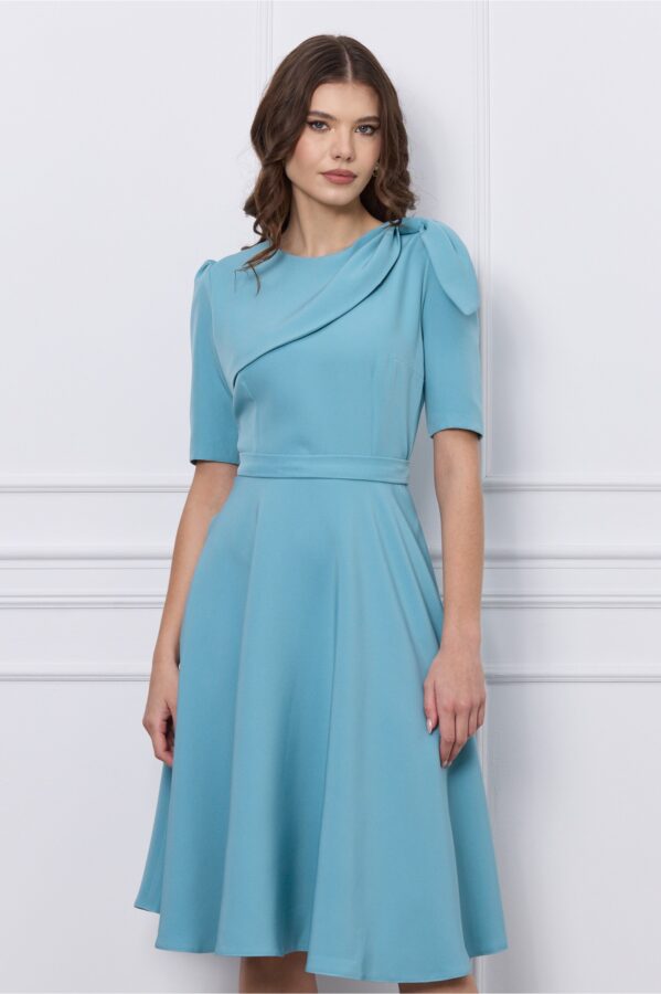 Rochie MBG bleu cu volan si funda pe bust