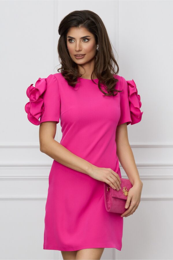 Rochie MBG fucsia cu flori maxi pe maneci