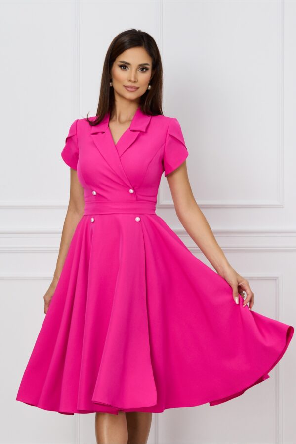 Rochie MBG fucsia cu nasturi si cordon decorativ in talie