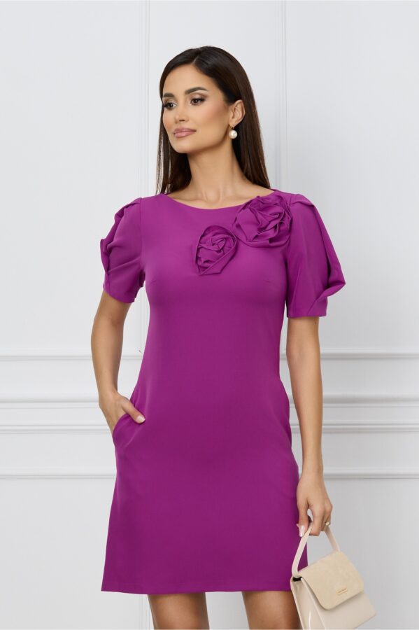 Rochie MBG magenta cu flori maxi pe bust