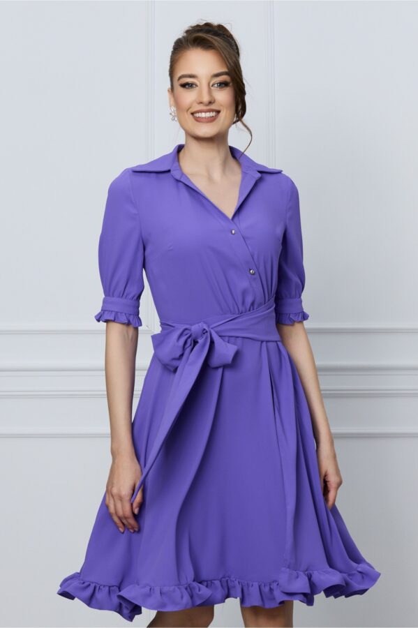 Rochie MBG mov cu nasturi la bust si cordon in talie