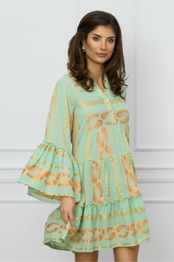 Rochie Mira vernil cu imprimeu caramiziu