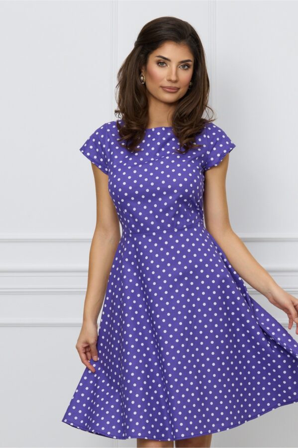 Rochie Mirela mov cu buline albe