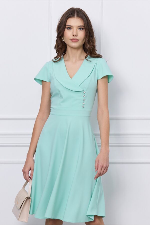 Rochie Moze clos verde mint cu nasturi decorativi la bust