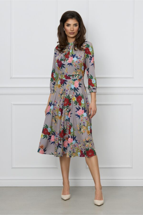 Rochie Moze gri cu imprimeuri florale