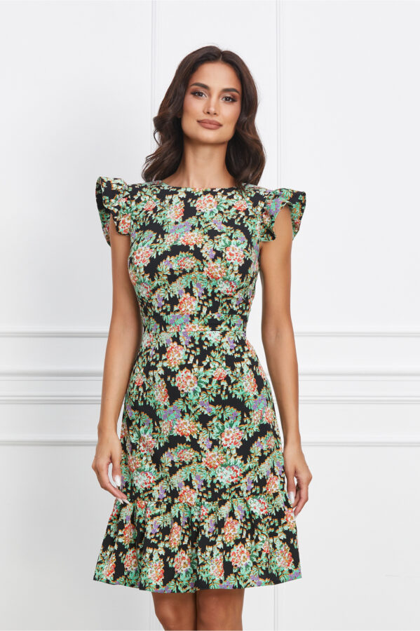 Rochie Moze neagra cu flori verzi
