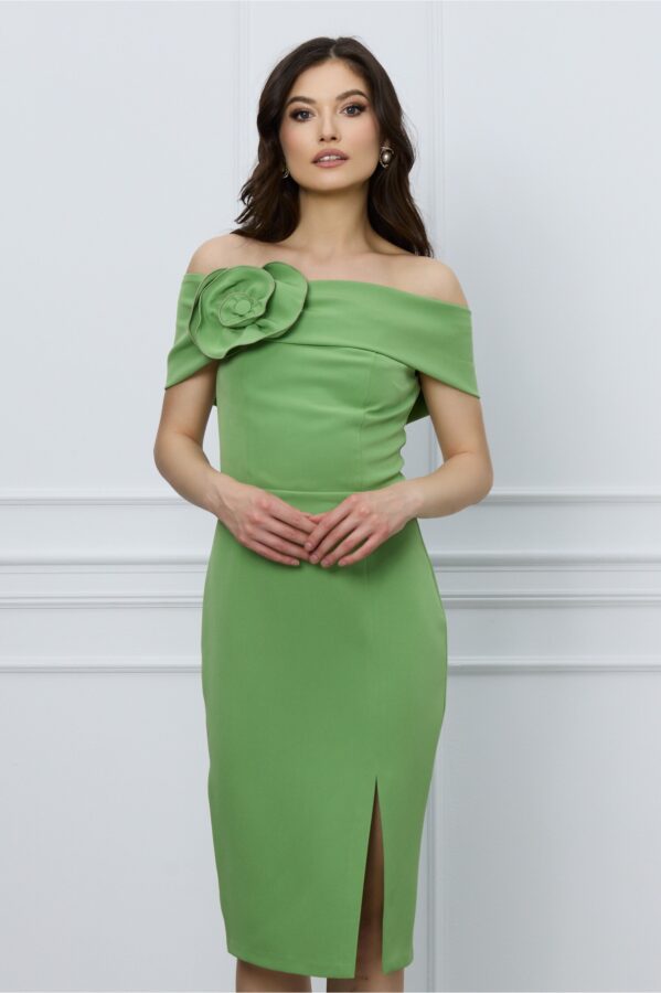 Rochie Moze verde fistic cu aplicatie florala