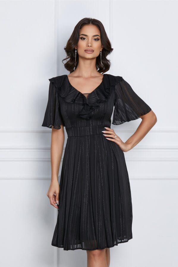 Rochie Oana neagra cu dungi si fir lurex