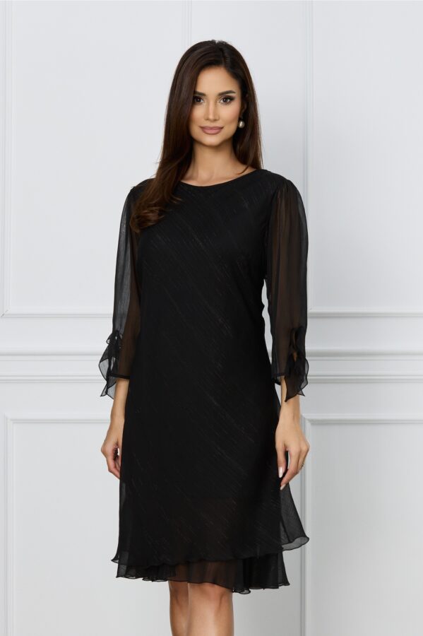 Rochie Sabrina neagra cu fir lurex si volanas la baza