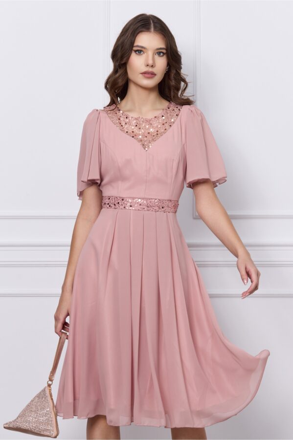 Rochie Sabrina roz cu paiete