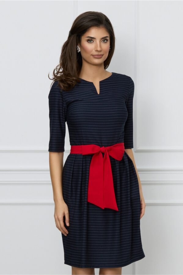 Rochie Sonia bleumarin cu dungi sii cordon in talie