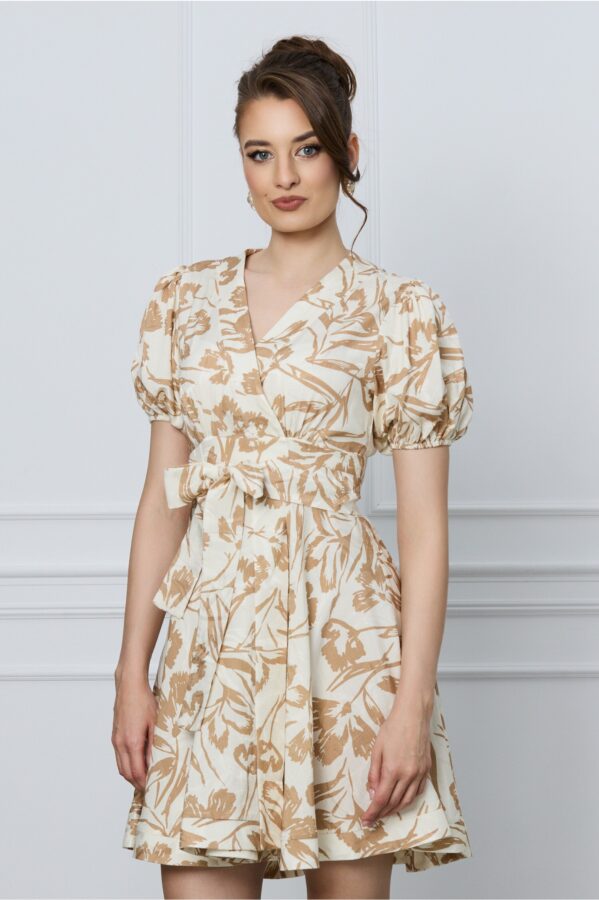 Rochie Ximena ivory cu imprimeuri maro