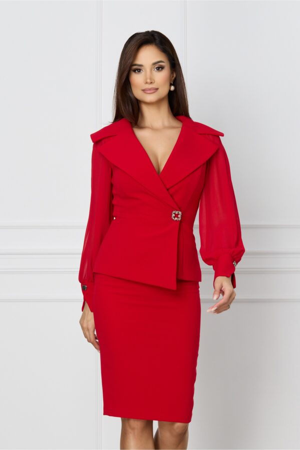 Sacou Ginette rosu cu maneci din voal