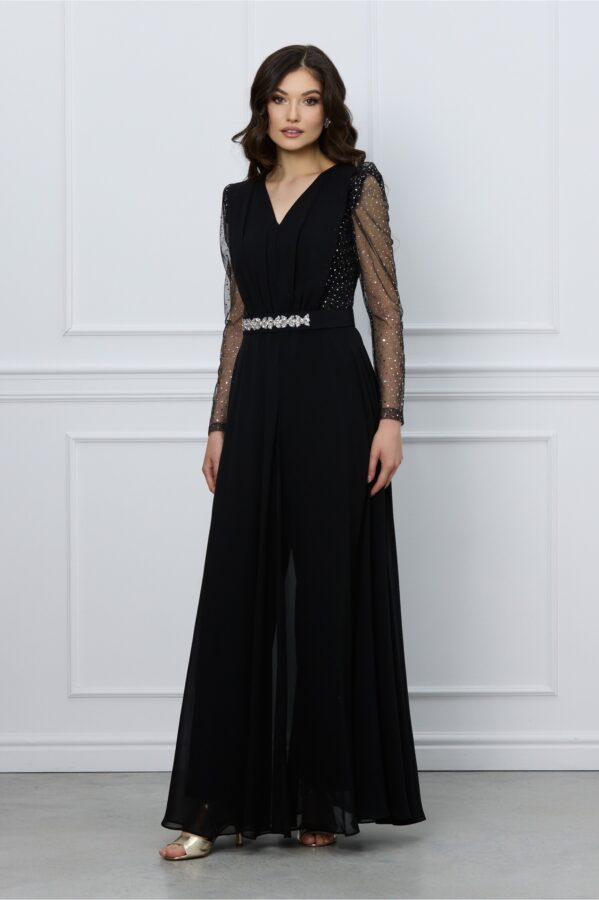 Salopeta Laura cu capa din voal si curea in talie