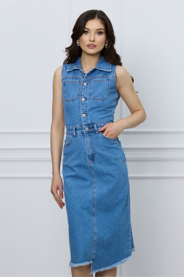 Sarafan Sonia din denim cu nasturi la bust