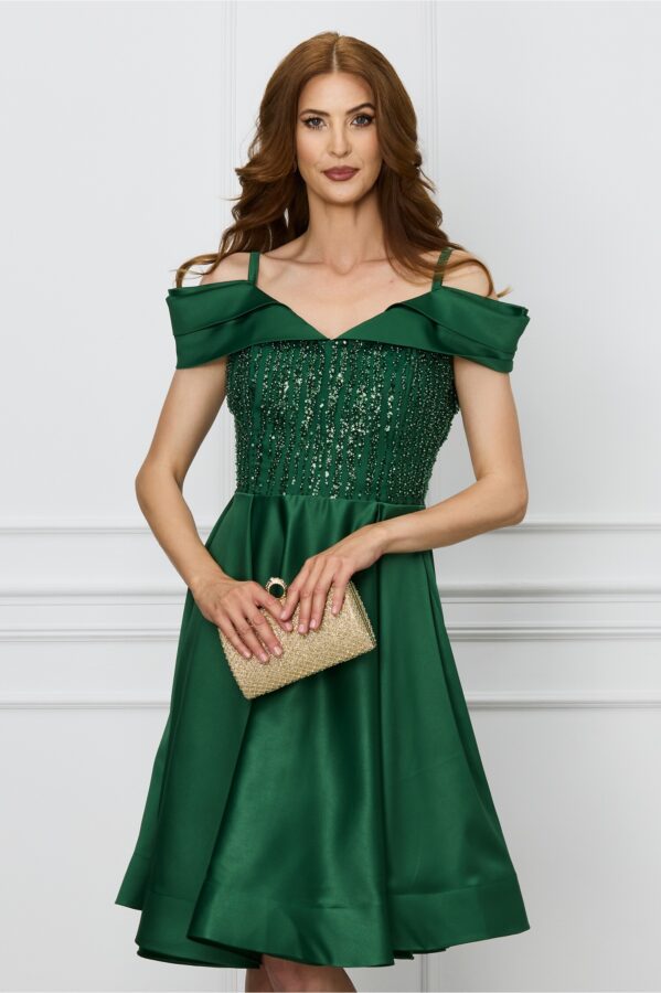Rochie Ella Collection verde cu paiete la bust