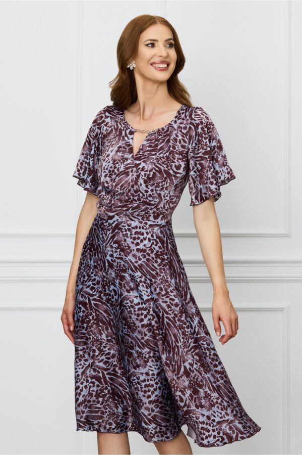 Rochie Mikaela lila cu animal print