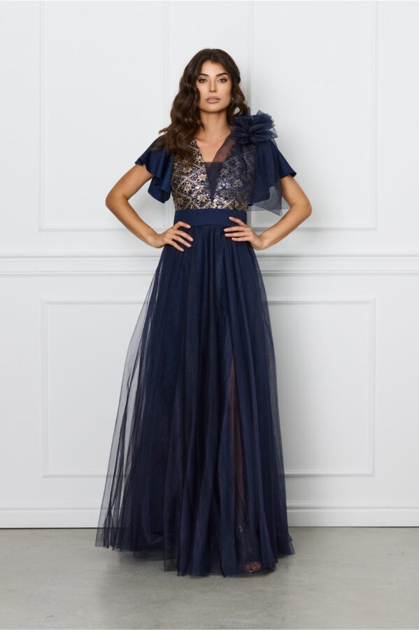 Rochie Moze bleumarin cu paiete la bust