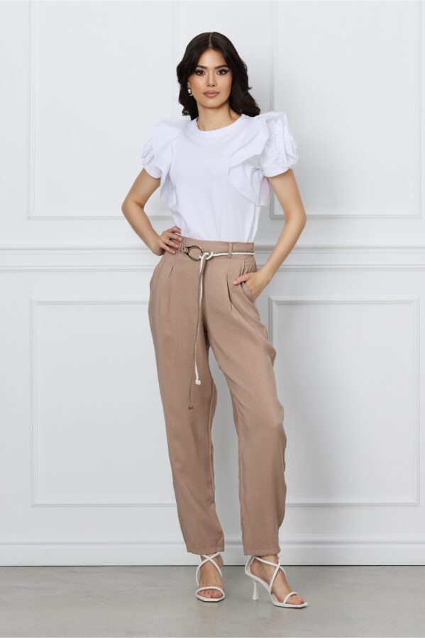 Pantaloni Amelia maro cu cordon in talie