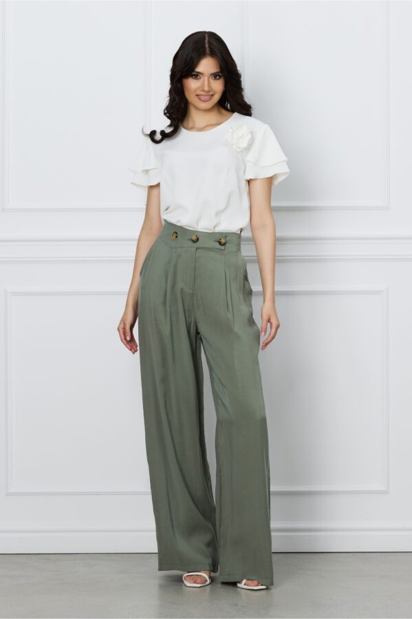 Pantaloni Ania kaki lejeri cu nasturi in talie