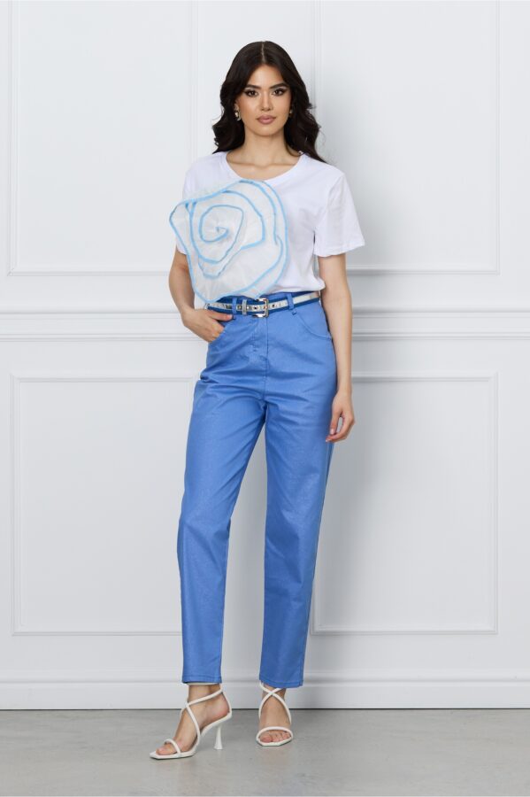 Pantaloni Miley albastri cu glitter si curea in talie