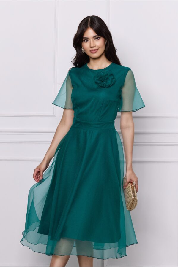 Rochie DY Fashion midi verde din voal cu aplicatie florala