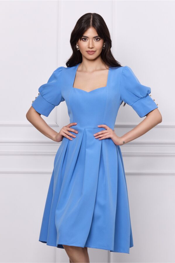 Rochie MBG albastra clos cu pliuri si buzunare