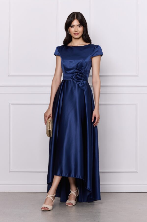 Rochie MBG bleumarin lunga cu floare in talie