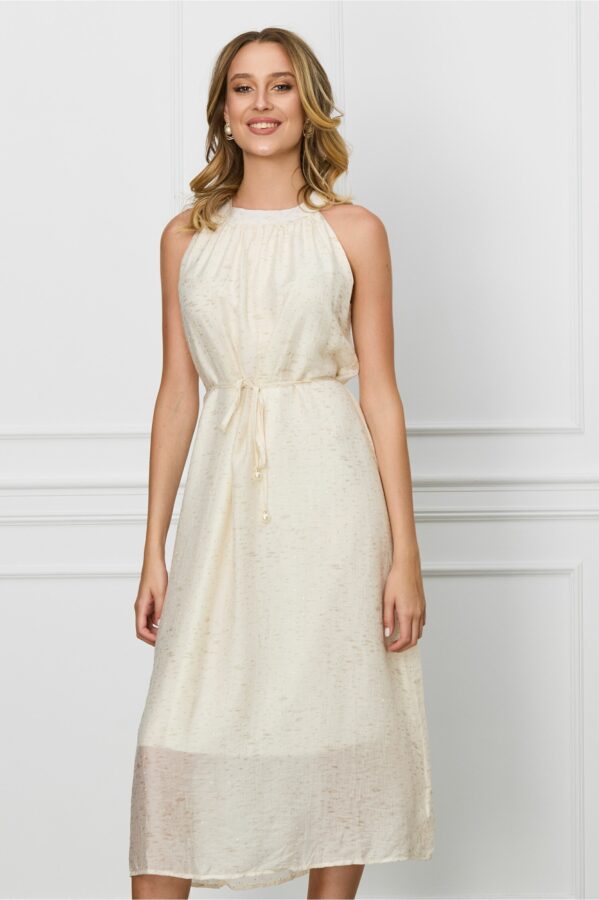 Rochie Mira ivory cu strasuri si snur in talie