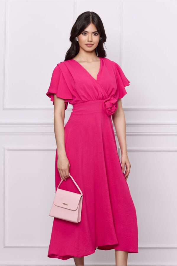Rochie Moze fucsia cu floare in talie