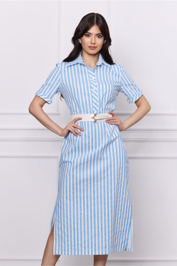 Rochie Sara cu dungi bleu si curea in talie