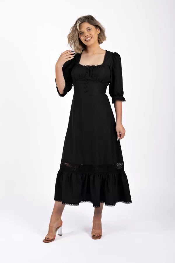 Rochie eleganta din vascoza cu dantela si nasturi imbracati