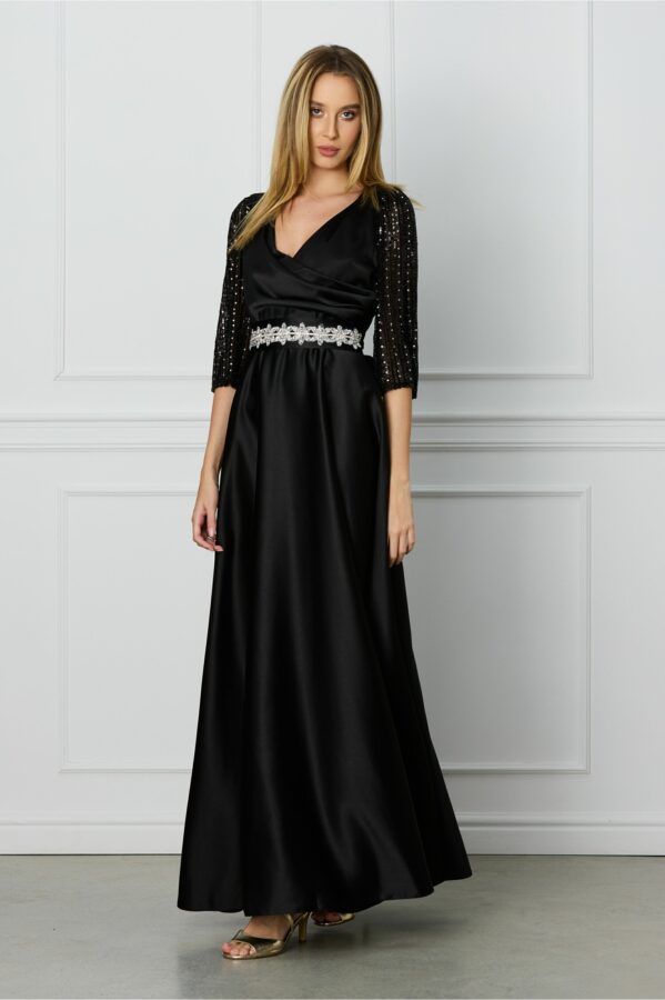 Rochie Ella Collection Adria lunga neagra cu cordon in talie