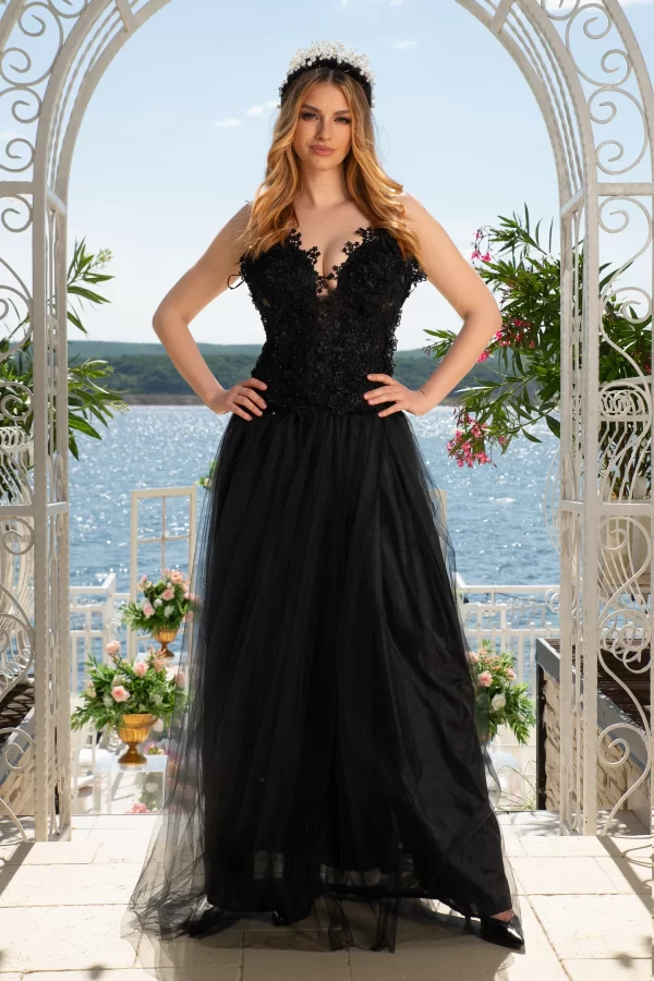 Corset negru Taina de Perla cu dantela pretioasa Legendaria by Venezia