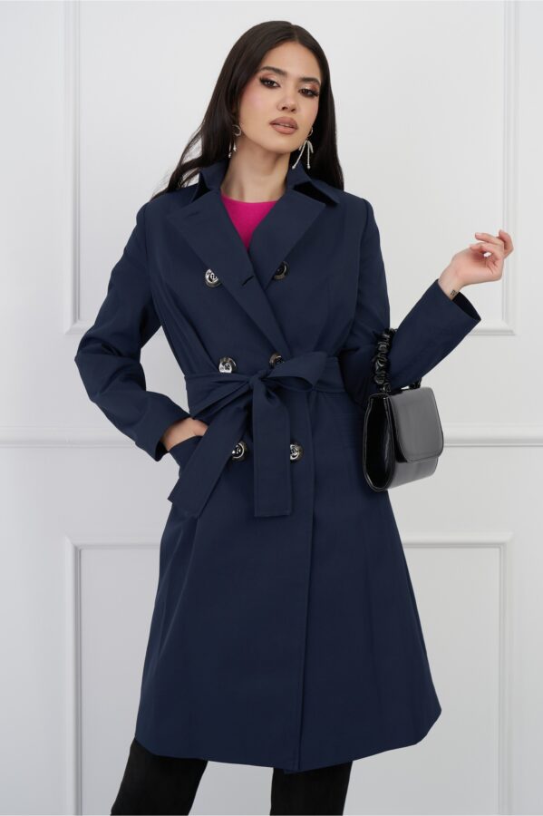 Trench Valeria bleumarin cu cordon in talie