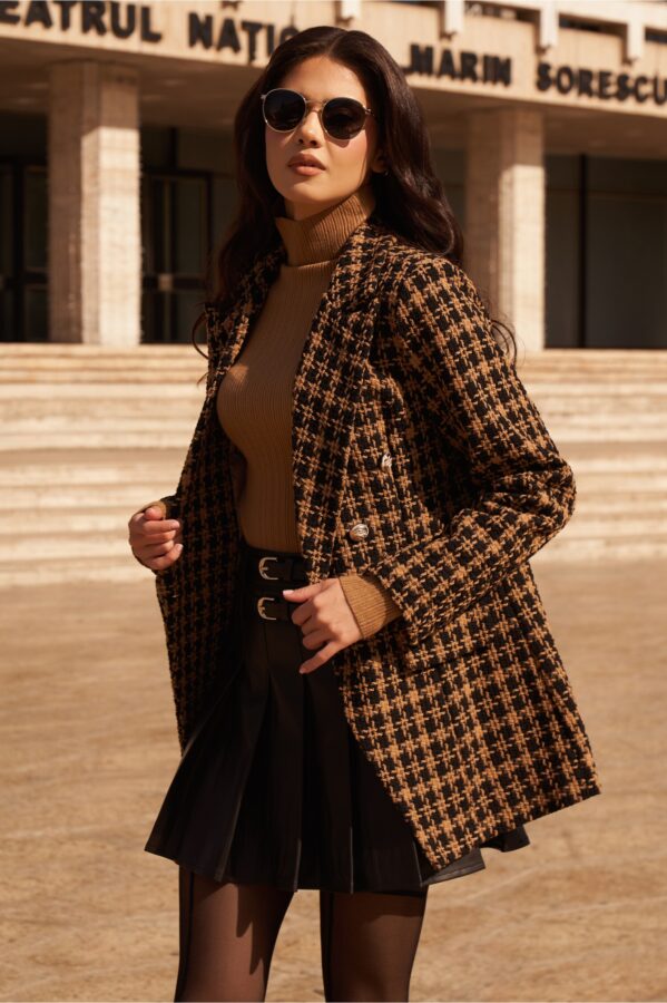 Sacou Corina maro cu imprimeu picior de cocos negru