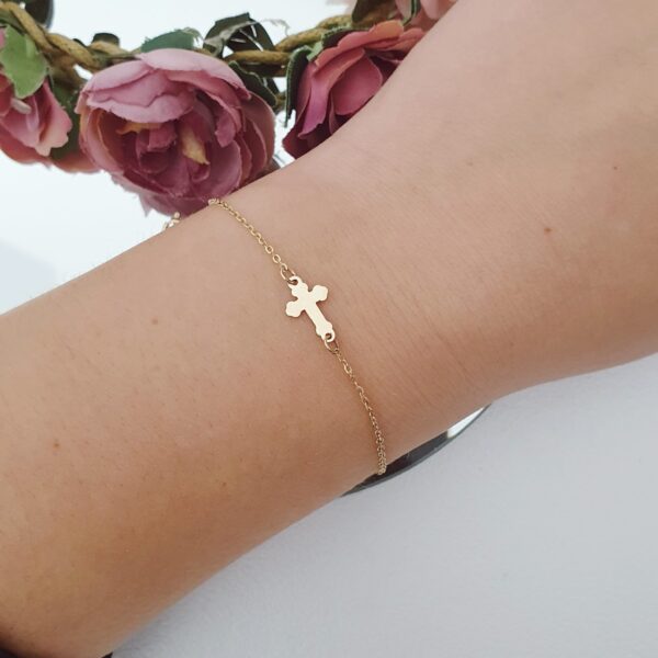 Bratara cruciulita cu lant bebe-copil aur galben alb sau roz 14K