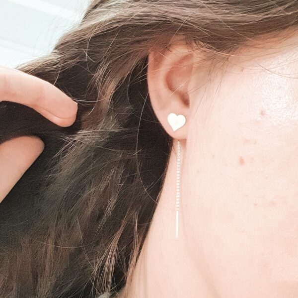 Cercei cu inimioare – lungi cu lant – din aur 14K, pentru dama