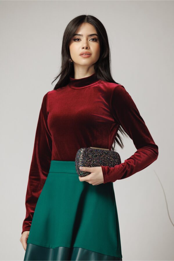 Bluza eleganta din catifea burgundy
