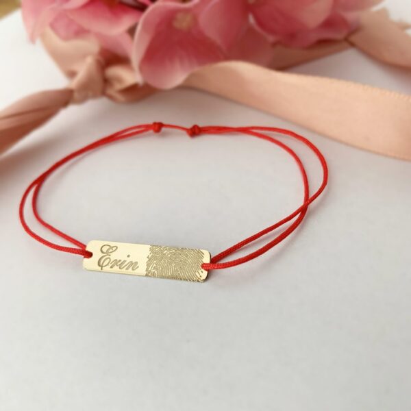 Bratara personalizata cu nume si amprenta – aur 14K si snur reglabil