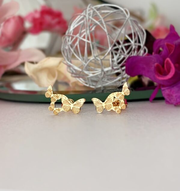 Cercei din aur galben 14k model trei fluturasi – pentru dama