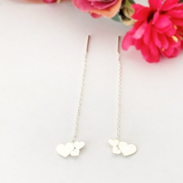 Cercei lungi cu lanț model trei inimioare-argint 925