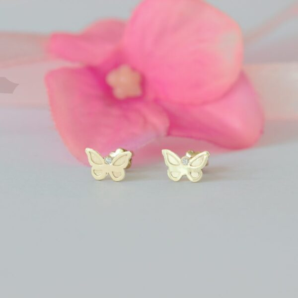 Cercei cu fluturas si diamante – din aur 14k – pentre bebe sau fetite