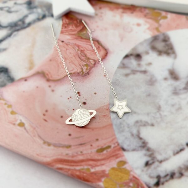 Cercei galaxie planeta si stea cu lant – din argint 925