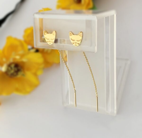 Cercei lungi cu lanț model pisicuta – aur galben 14K